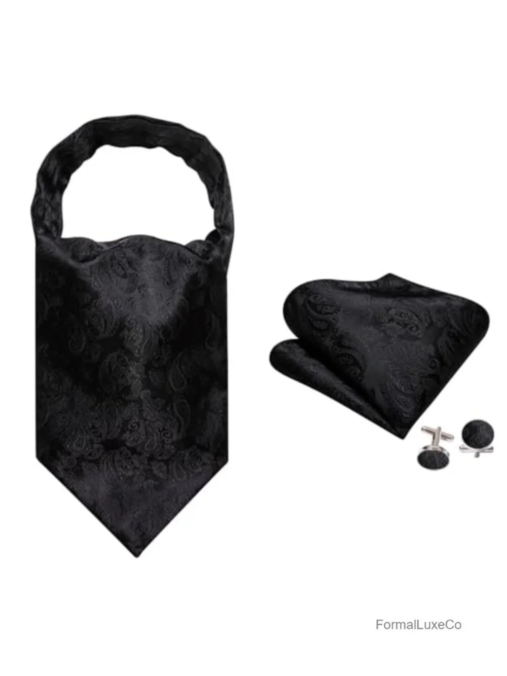 Men's Silk Scarf & Ascot Tie Set with Pocket Square Cufflinks Formal Party Prom